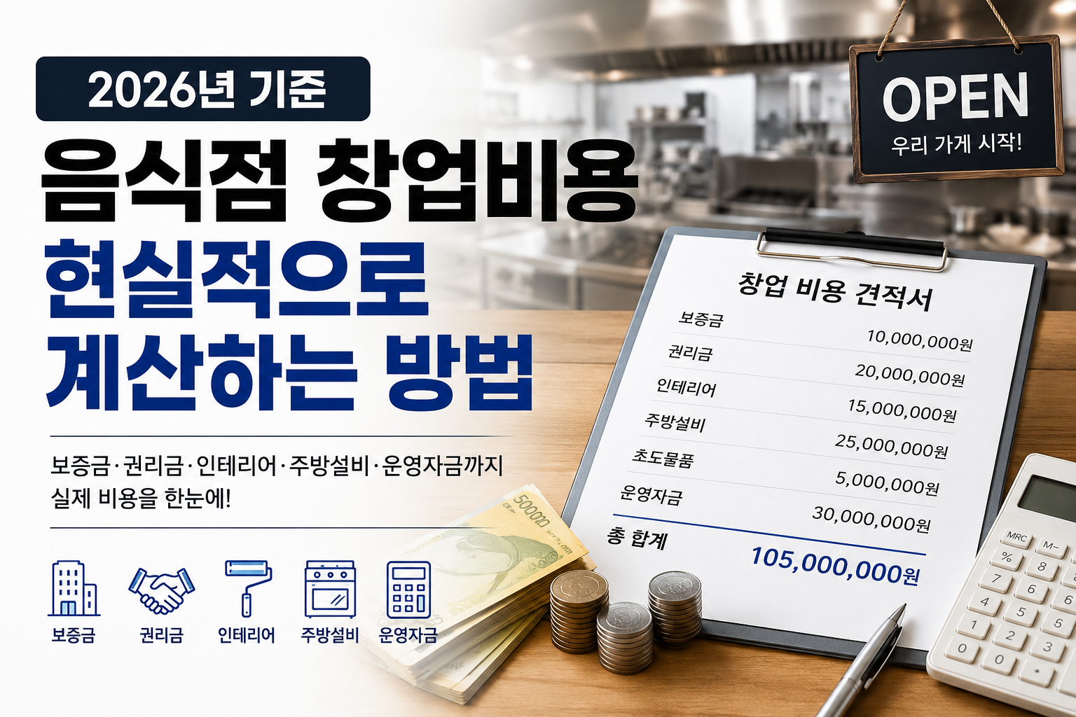 음식점 창업비용 현실적으로 계산하는 방법 (2026년 기준)
