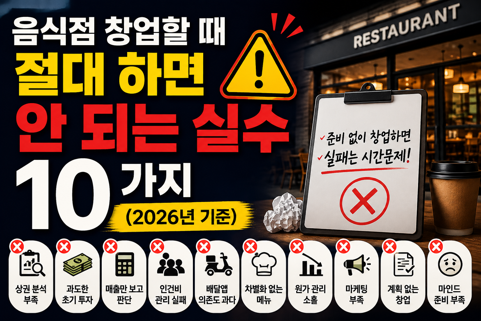 음식점 창업할 때 절대 하면 안 되는 실수 10가지 (2026년 기준)