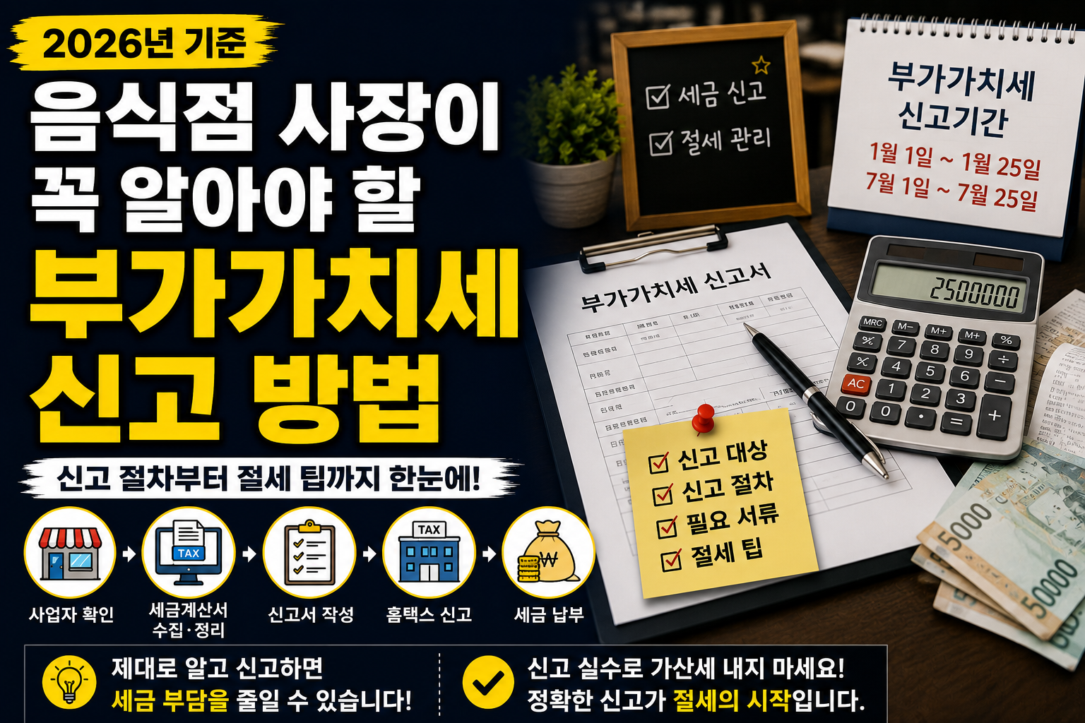음식점 사장이 꼭 알아야 할 부가가치세 신고 방법 (2026년 기준)