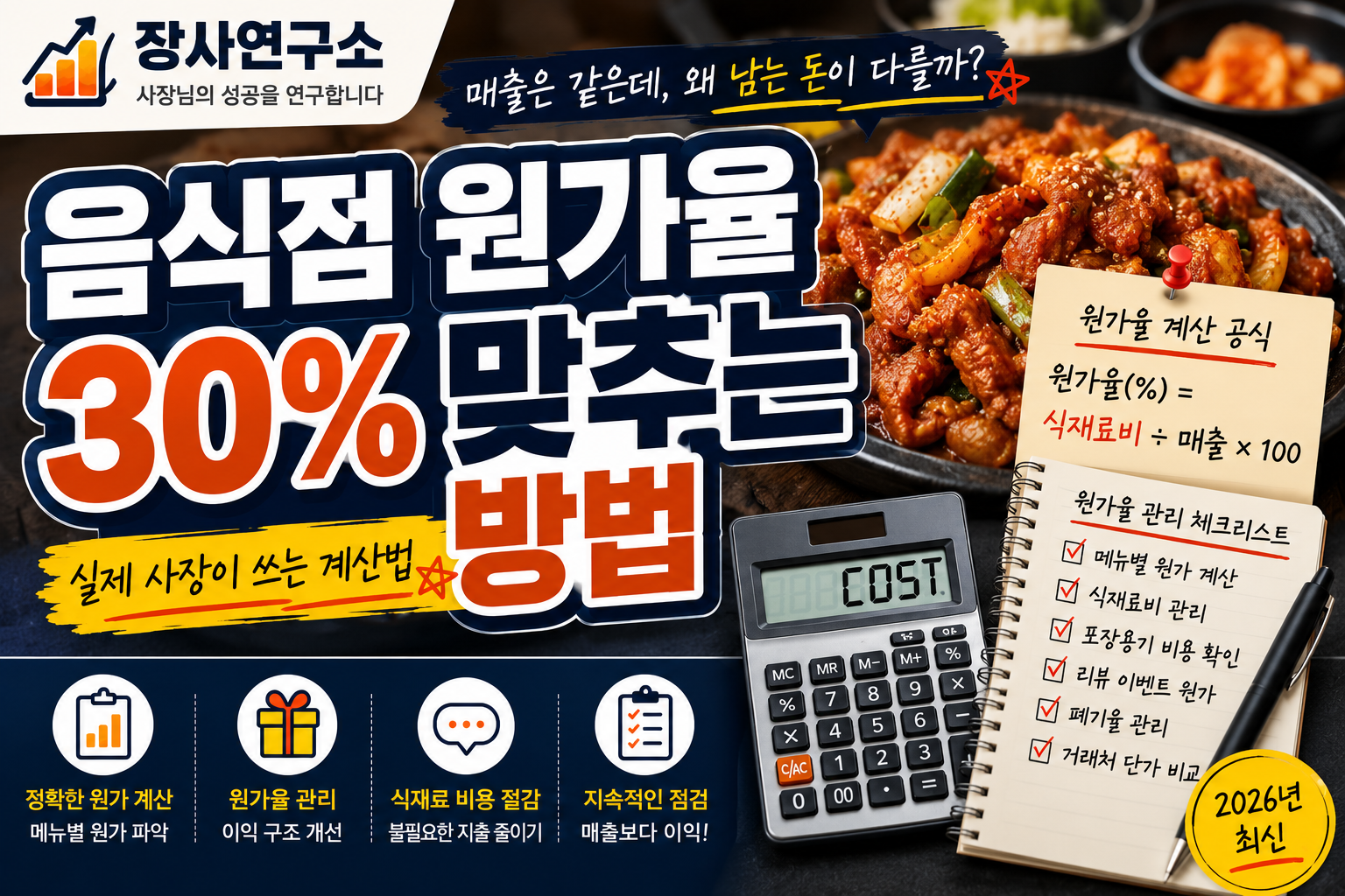 음식점 원가율 30% 맞추는 방법 | 실제 사장이 쓰는 계산법